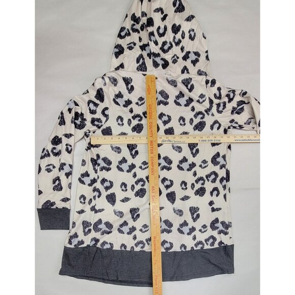 Cardigan Leopard Ultra Soft Cream Black Open Front Hood Lightweight Womens Med - Picture 8 of 8